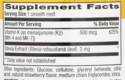 Country Life Vegan K2 Melts 500 mcg – 60 – Forma de K2: La MK-7 es la más recomendada por su larga vida media y – Image 3