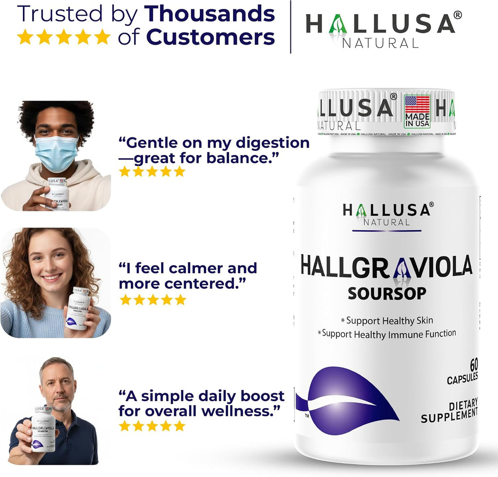 Hallusa Natural Graviola Soursop 800mg - 60 Cápsulas - Complemento Alimenticio de Guanábana