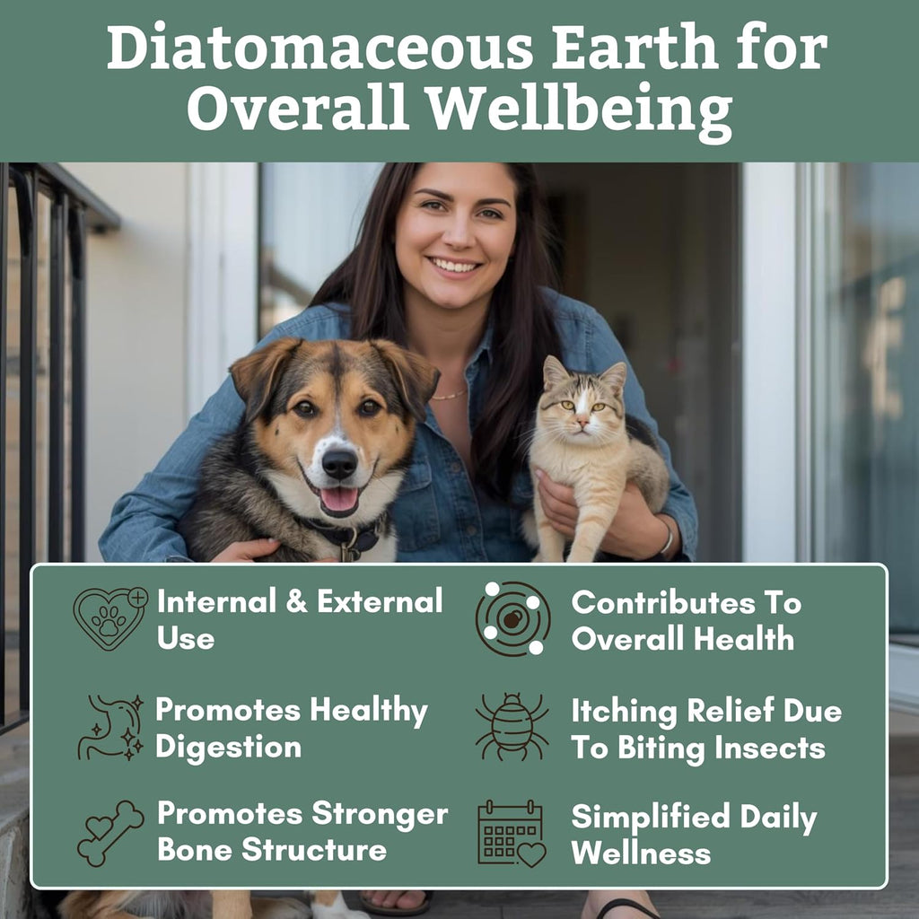 Tierra de Diatomeas Grado Alimenticio para Perros y Gatos - 26 Oz - Polvo Multiuso