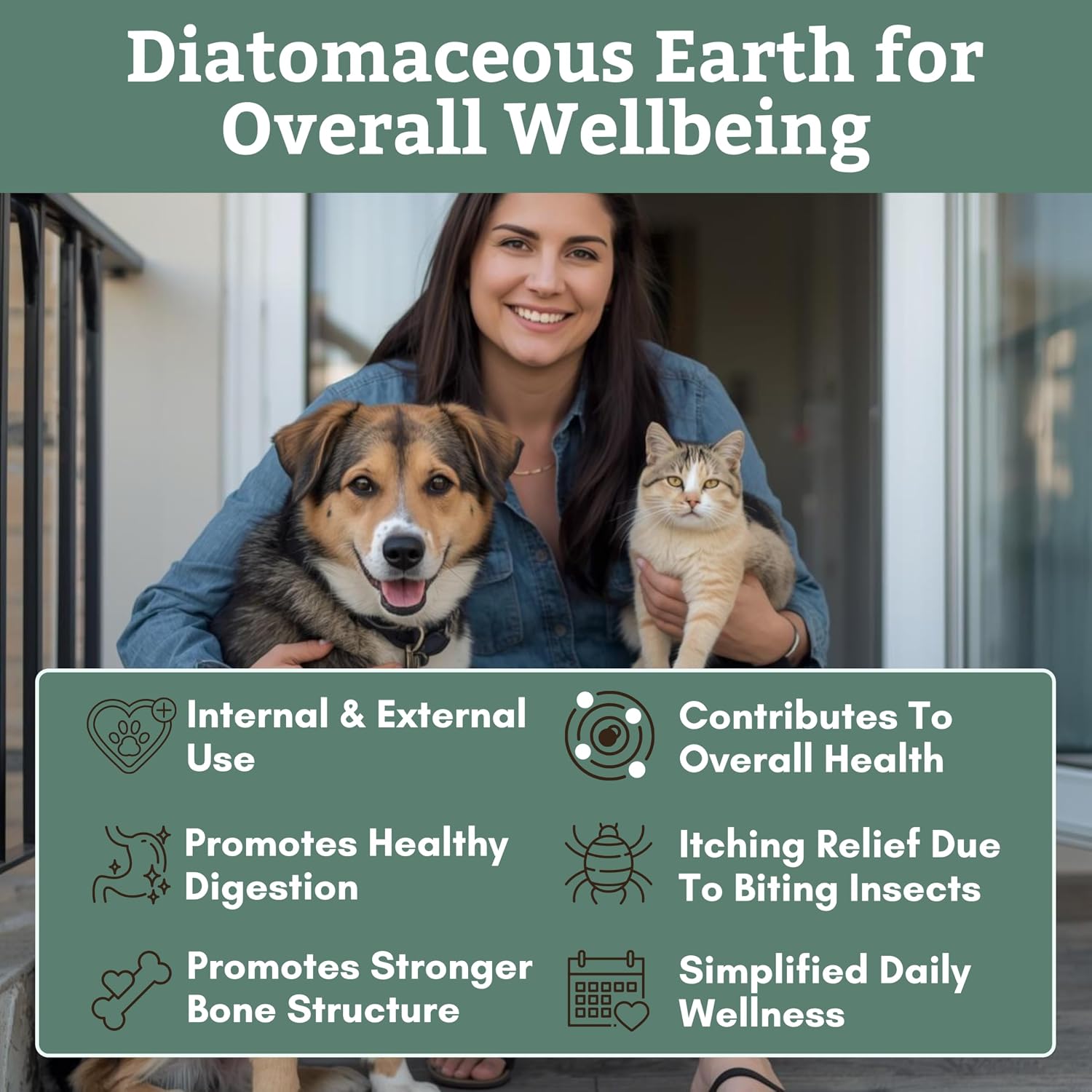 Tierra de Diatomeas Grado Alimenticio para Perros y Gatos - 26 Oz - Polvo Multiuso