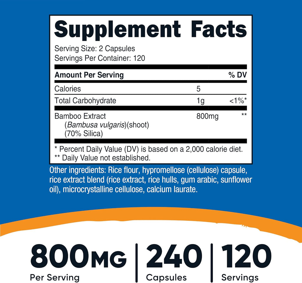 Nutricost Extracto de Bambú 400 mg, 240 Cápsulas - Vegano, Sin Gluten y Sin OGM - 120 Dosis de 800 mg