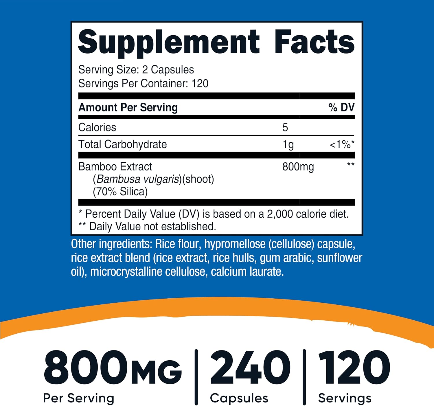 Nutricost Extracto de Bambú 400 mg, 240 Cápsulas - Vegano, Sin Gluten y Sin OGM - 120 Dosis de 800 mg