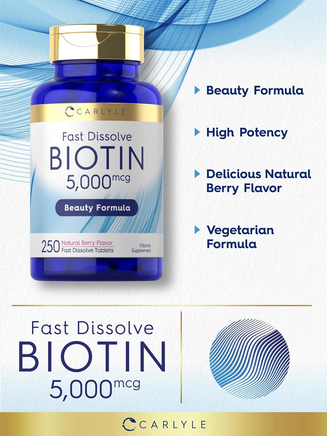 Carlyle Biotina 5000mcg - 250 Comprimidos de Disolución Rápida