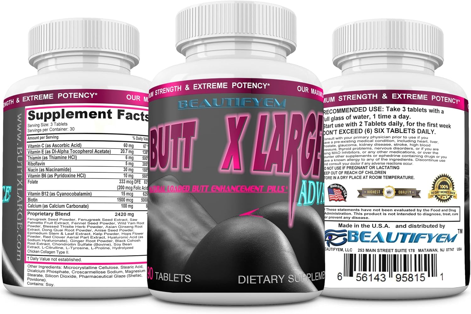 Butt X-Large Advance - Suplemento para Glúteos, 90 Comprimidos