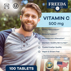 FREEDA Vitamina C 500 mg - Comprimidos Veganos de Ácido Ascórbico - 100 Unidades