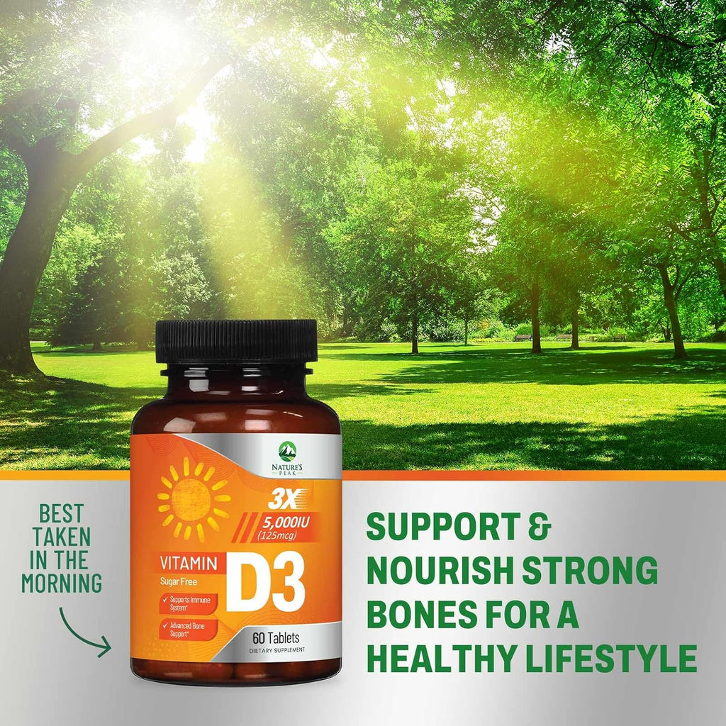 Vitamina D3 5000 UI (125 mcg) por Porción - Triple Potencia - Apoyo Inmunológico, Huesos, Dientes y Músculos - Vegano, Sin Gluten, Sabor a Frambuesa - 120 Comprimidos Masticables