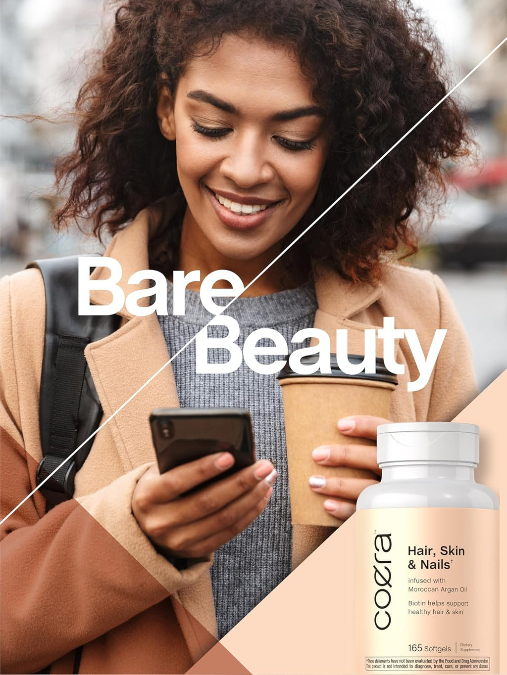 Coera Vitaminas para Cabello, Piel y Uñas con Colágeno, Biotina y Aceite de Argán Marroquí | 165 Cápsulas Blandas | Suplemento No GMO y Sin Gluten para Hombres y Mujeres
