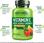 NATURELO Vitamina C con Extracto Orgánico de Acerola y Bioflavonoides Cítricos - Suplemento Vegano - 500 mg por Cápsula - 180 Cápsulas (Paquete de 2)