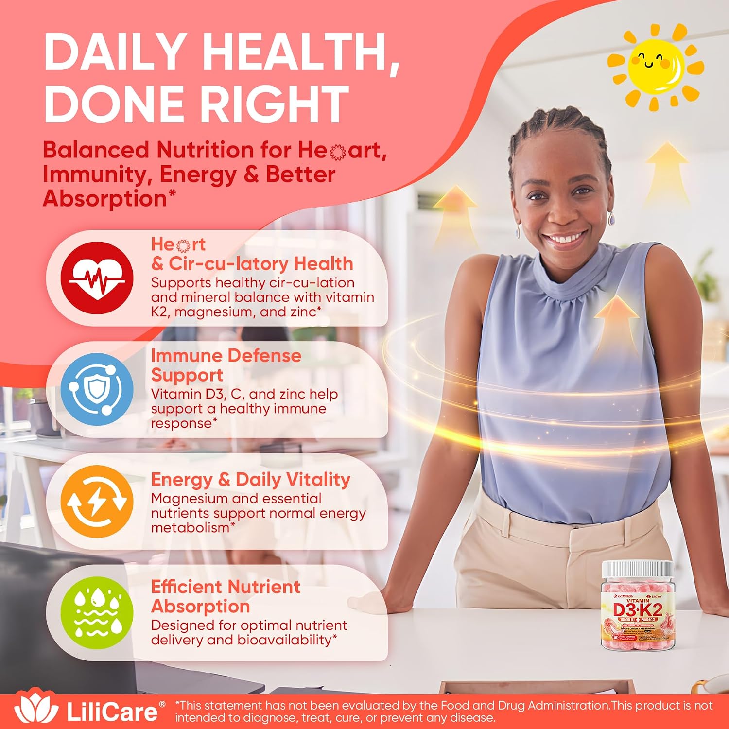 Vitamin D3 K2 Gummies con Calcio, Magnesio, Vitamina C y Zinc - 60 Gominolas Veganas