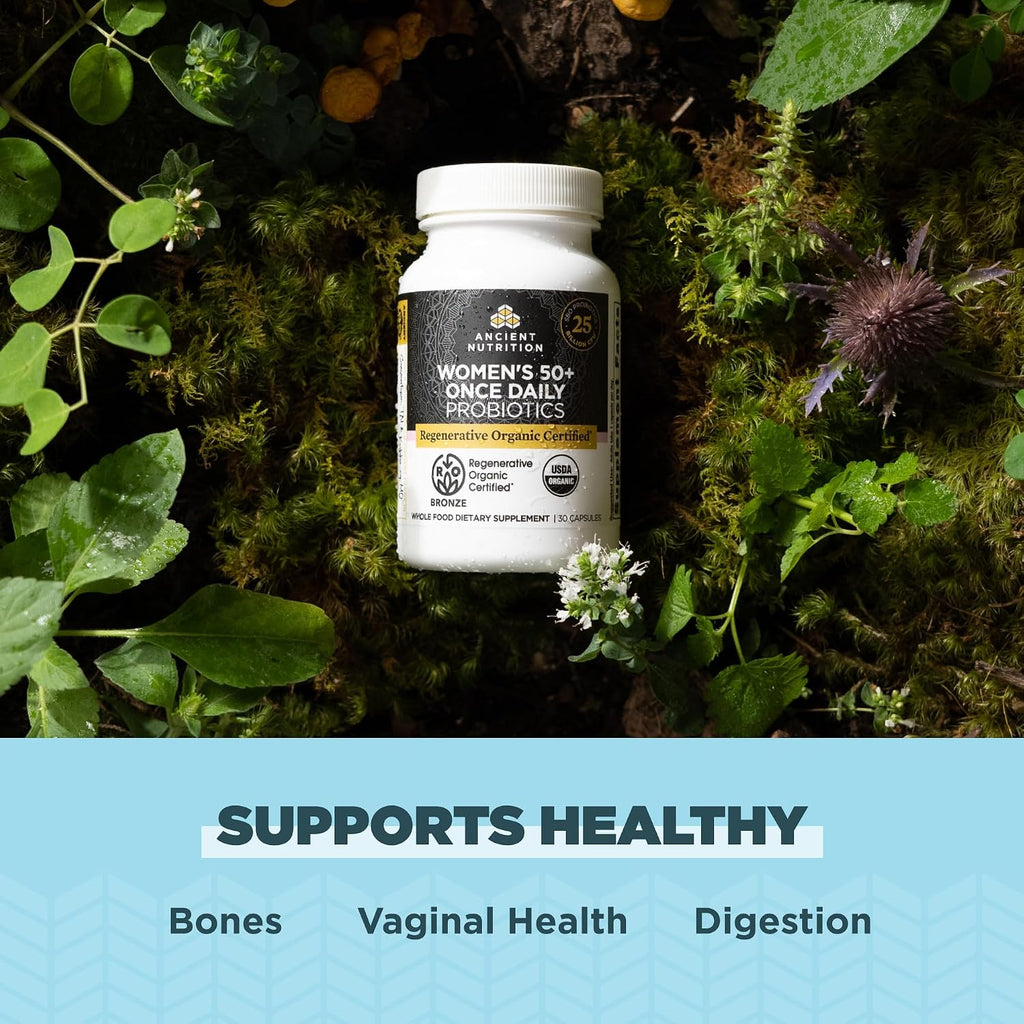 Ancient Nutrition Probióticos para Mujeres 50+ - Certified Organic Regenerative - 25 Billion CFUs - 30 Cápsulas