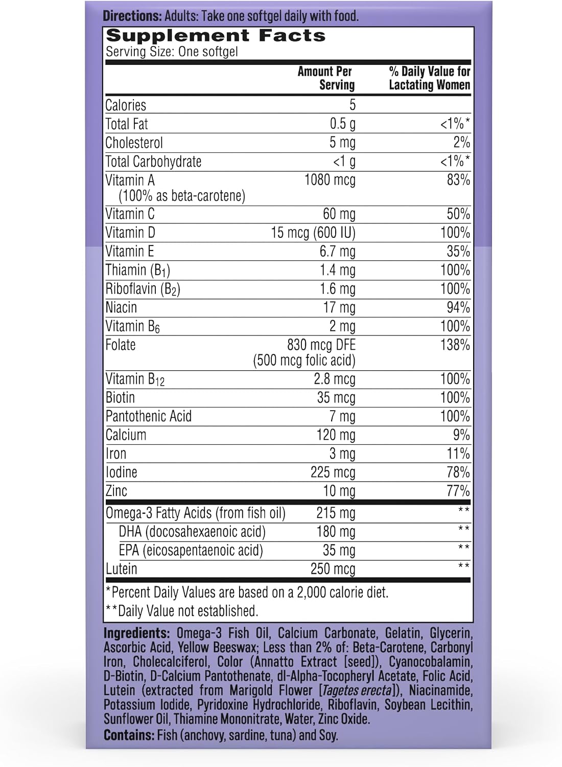 One A Day Postnatal para Mujeres – Multivitamínico Postparto con Ácido Fólico, Omega-3 DHA, Vitaminas B – 60 Cápsulas Blandas