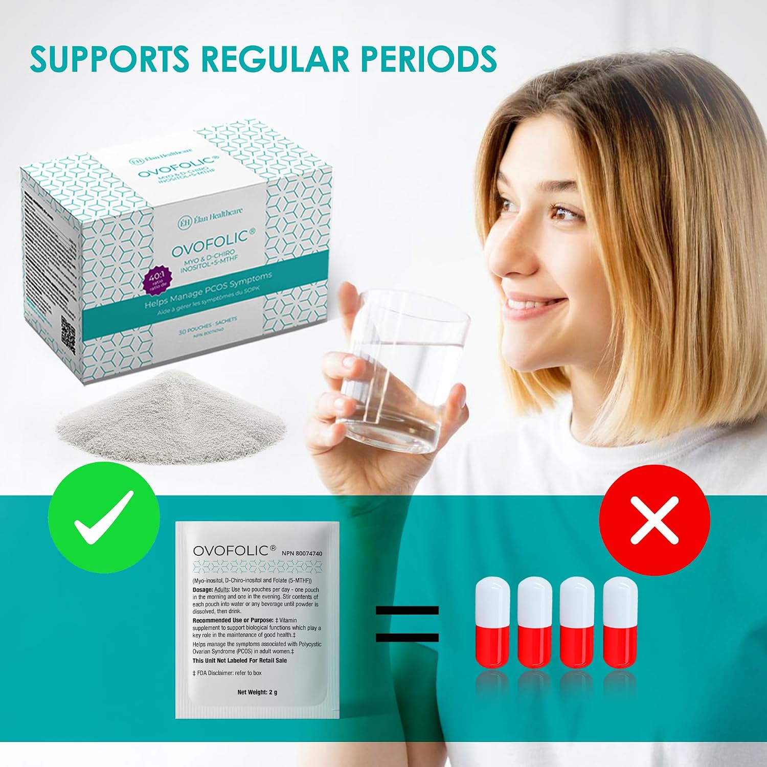 Ovofolic Inositol Suplemento - Myo-Inositol y D-Chiro Inositol con Folato Activo - Ratio 40:1 - 30 sobres