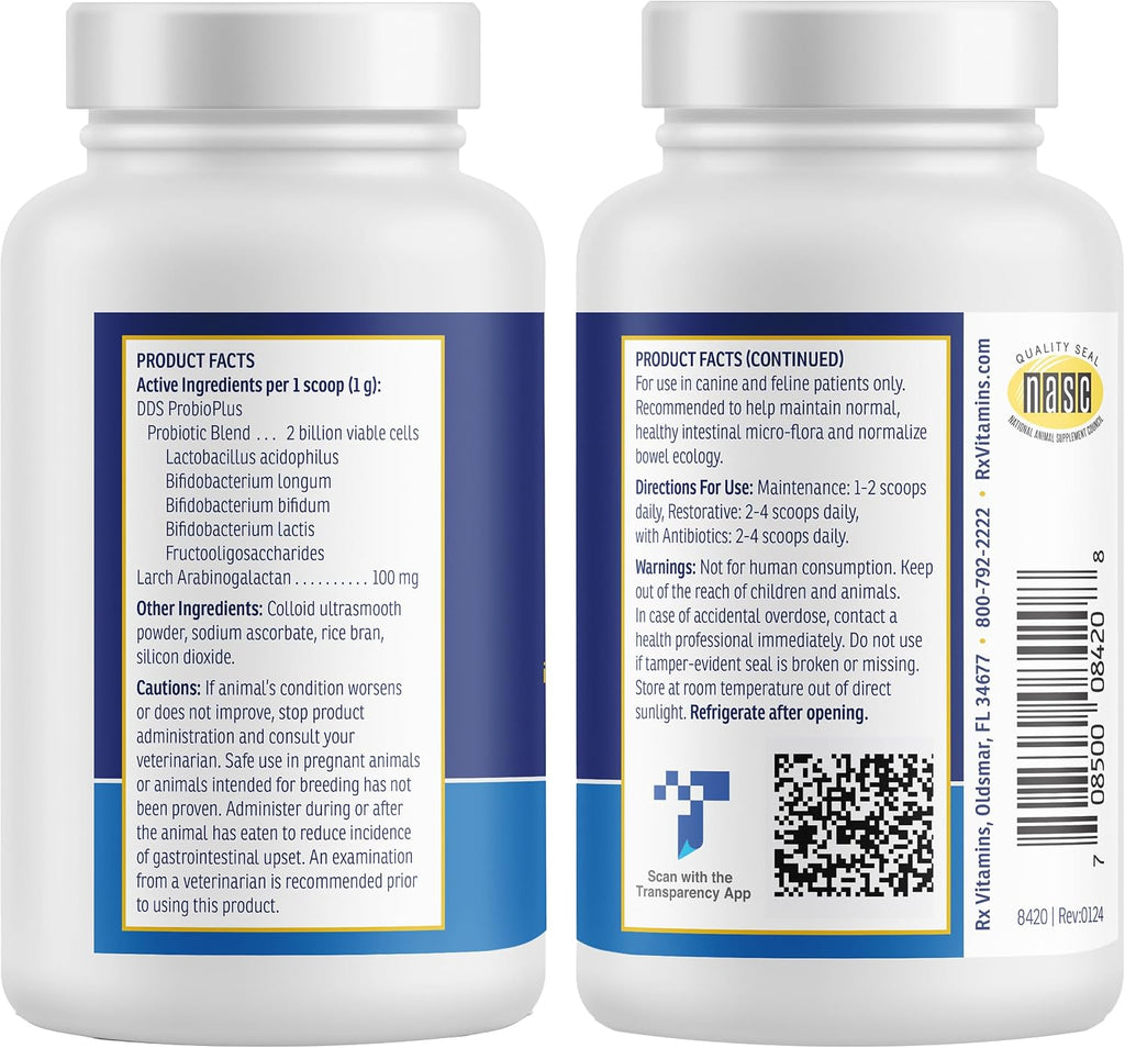 Rx Vitamins Rx Biotic - Probiótico en Polvo para Perros y Gatos - Apoyo Digestivo y Salud Intestinal - 35 g