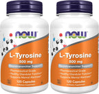 NOW Foods L-Tyrosine 500mg, 300 Cápsulas (Pack de 2) - Suplemento No Transgénico