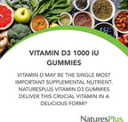 NaturesPlus Gominolas de Vitamina D3 1000 IU - 60 Gominolas, Sabor a Bayas Mixtas