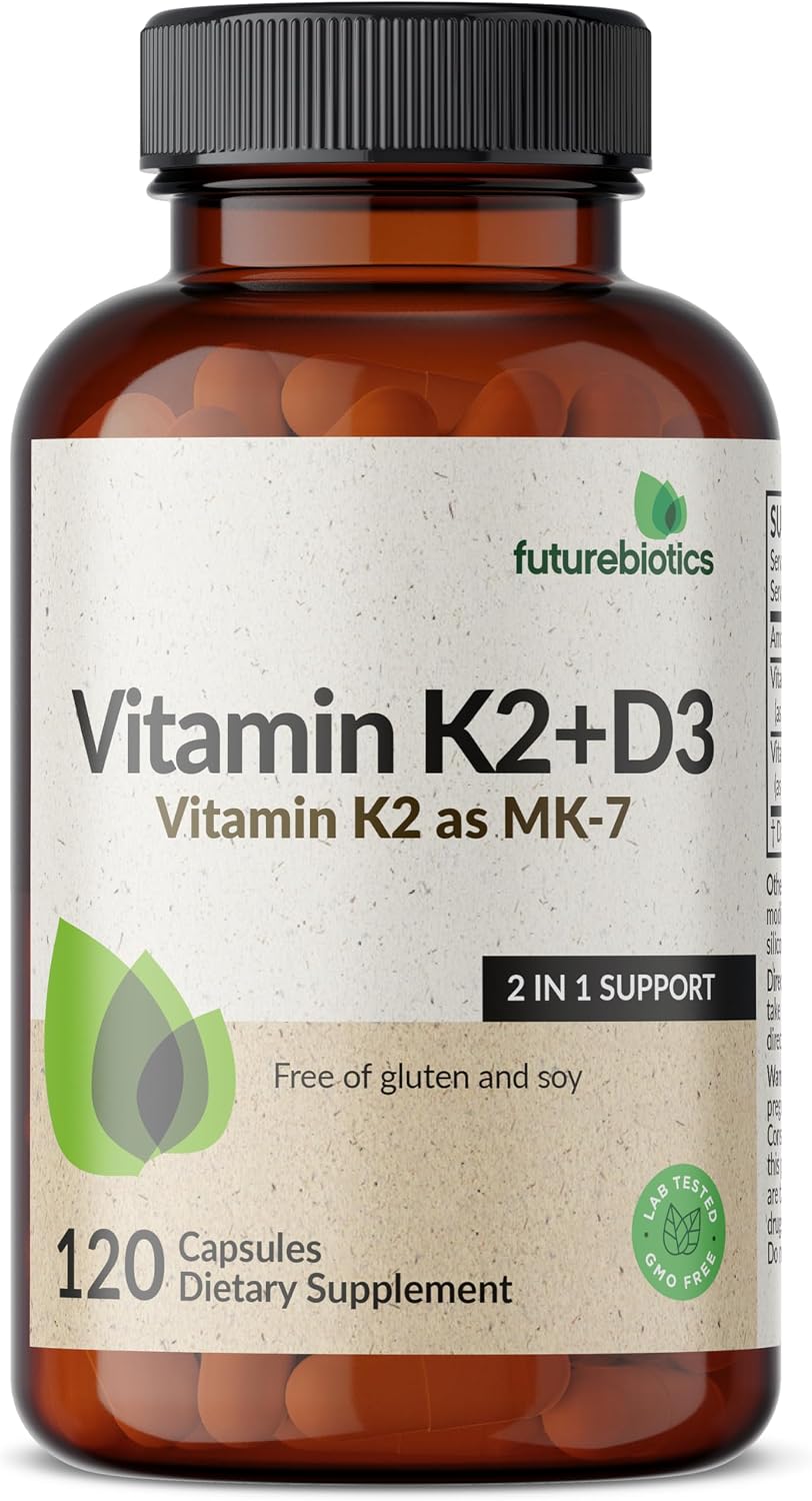 Futurebiotics Vitamina K2 (MK7) con D3 - 5000 UI D3 y 90 mcg K2 - 120 Cápsulas Vegetarianas