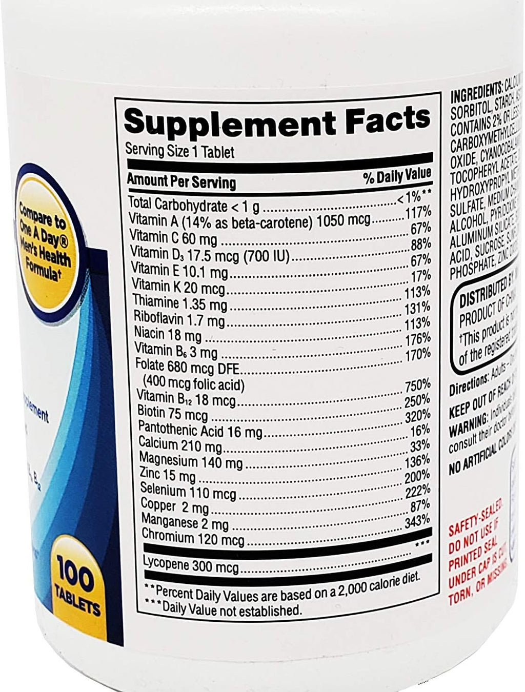 Equate Men's Daily Multivitamin, 100 Tablets