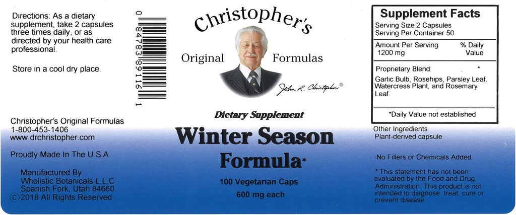 Christopher's Original Formulas Fórmula de Temporada de Invierno, 100 Cápsulas Vegetarianas