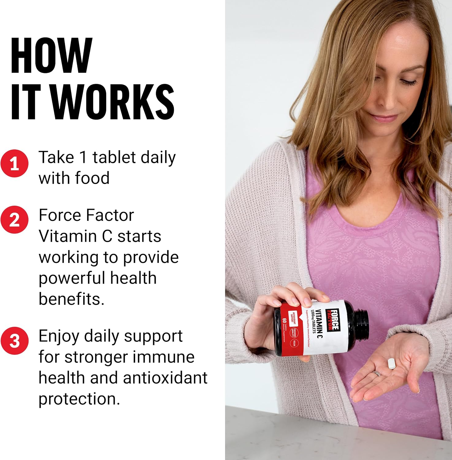 Force Factor Vitamina C 1000mg - Suplemento Inmunológico con Antioxidantes - Vegano - 60 Comprimidos