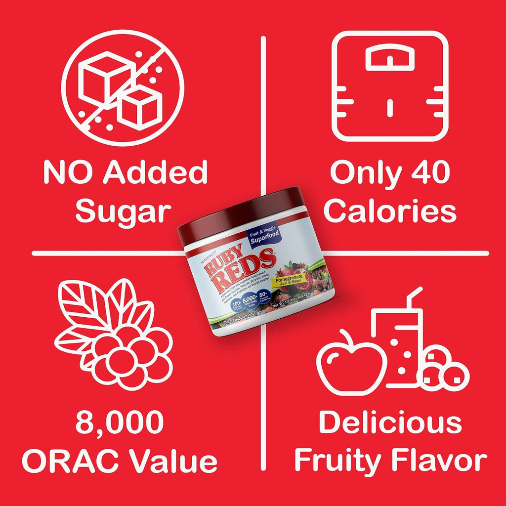 New Vitality Ruby Reds: Suplemento en polvo de frutas y verduras rojas, 311 g (30 raciones)