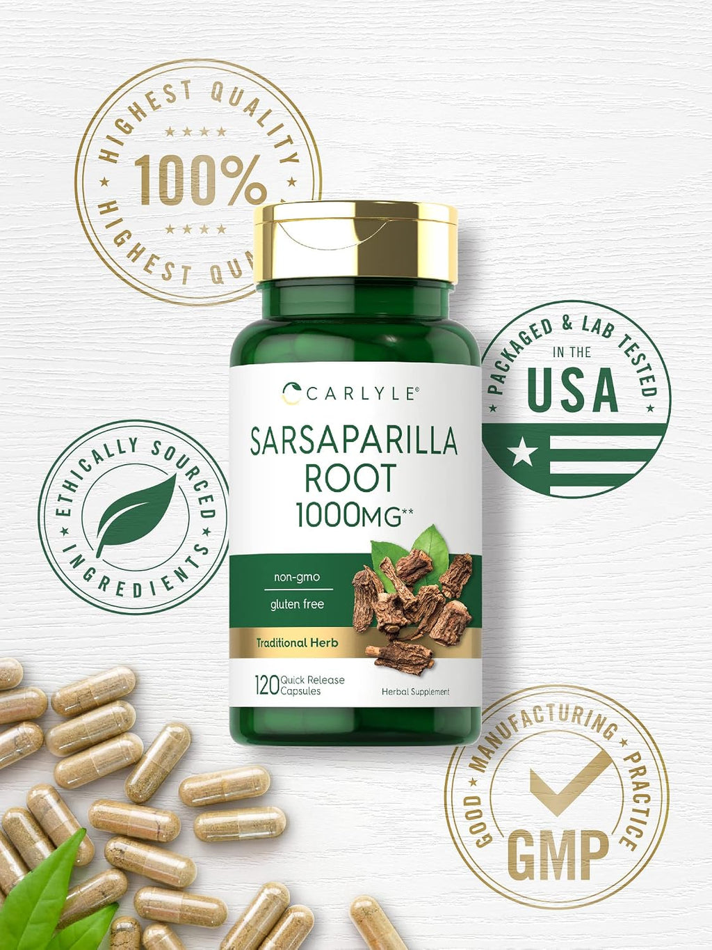 Carlyle Sarsaparilla Root Extract | 120 Cápsulas | Fórmula Herbolaria Tradicional | No GMO, Sin Gluten