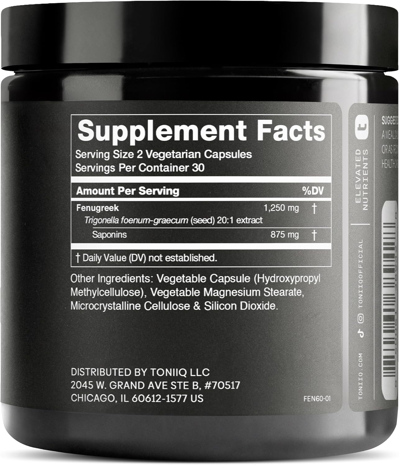 Toniiq Cápsulas de Fenogreco - Extracto Ultra Potente 20:1 con 70% Saponinas - Altamente Concentrado - Probado en Laboratorio - 60 Cápsulas