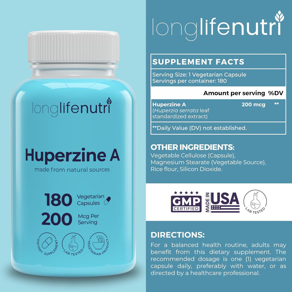 LongLifeNutri Huperzina A 200mcg - 180 Cápsulas Vegetarianas