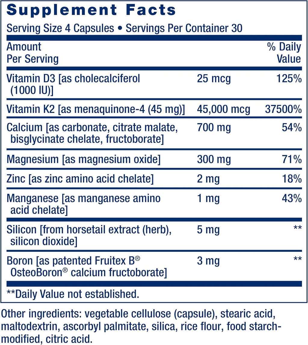 Life Extension Bone Restore Elite – Complemento de Calcio con K2, D3, Magnesio, Boro y Zinc