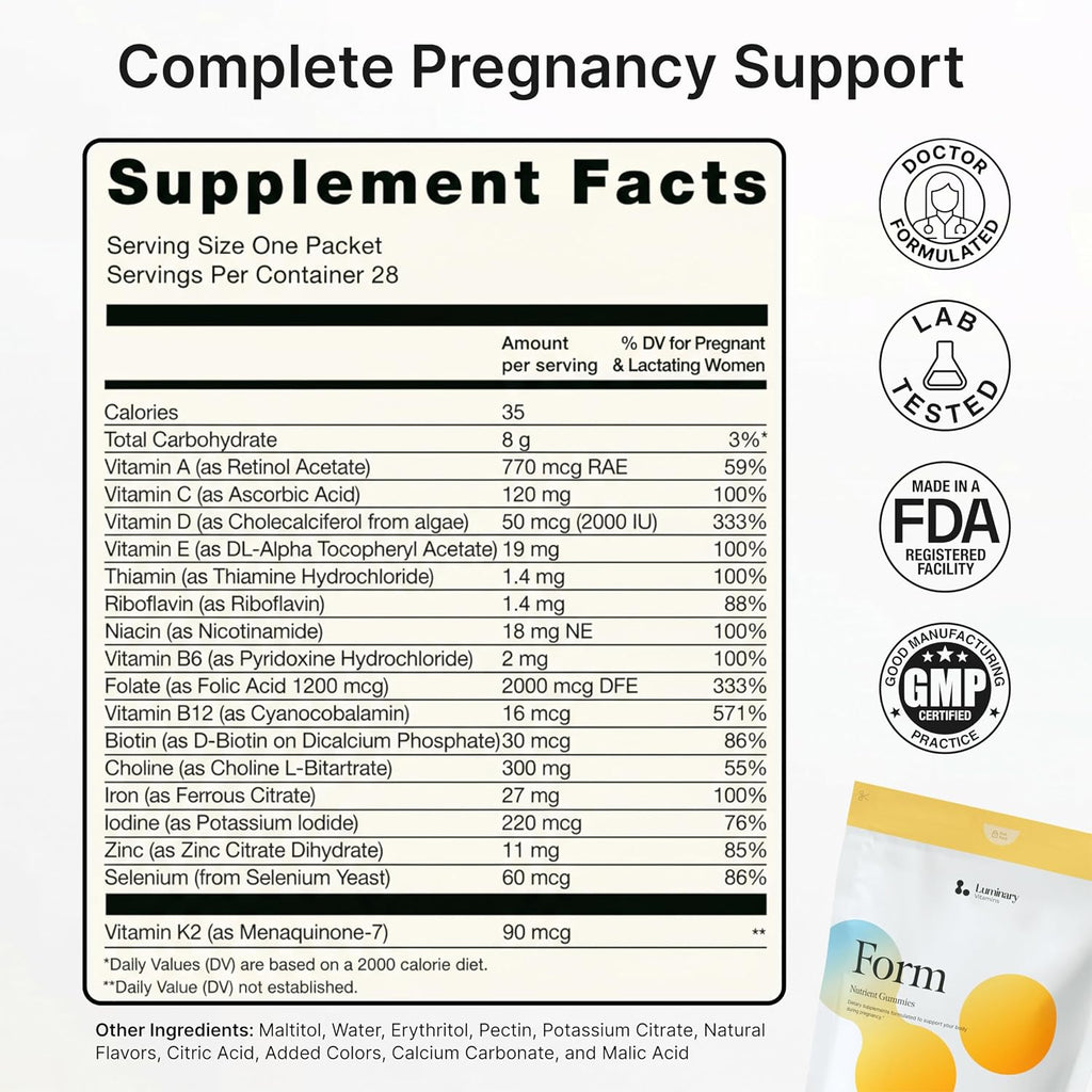 Form Prenatal | Gominolas Prenatales Veganas con Colina, Hierro y Ácido Fólico (28 Días)