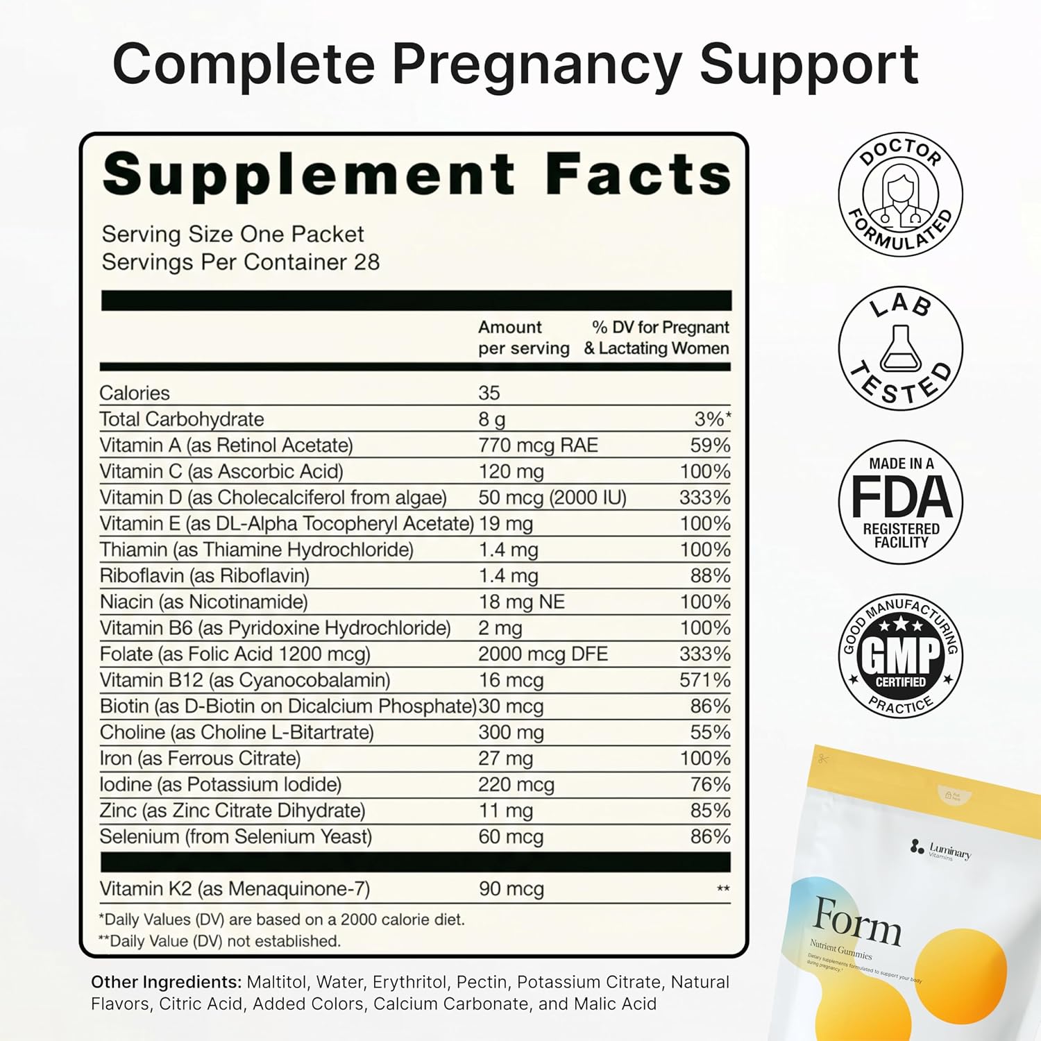 Form Prenatal | Gominolas Prenatales Veganas con Colina, Hierro y Ácido Fólico (28 Días)
