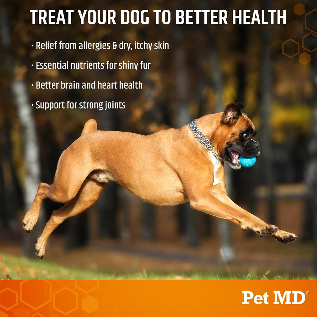 Pet MD Omega Bites de Salmón para Perros - Suplemento de Omega 3 y 6 con DHA y EPA - 60 Masticables