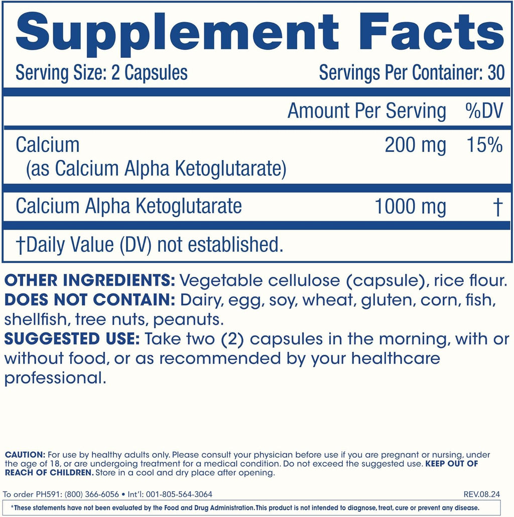 ProHealth Ca AKG Suplemento (Alpha-Cetoglutarato) - 1000 mg por dosis, 60 cápsulas (Paquete de 3)