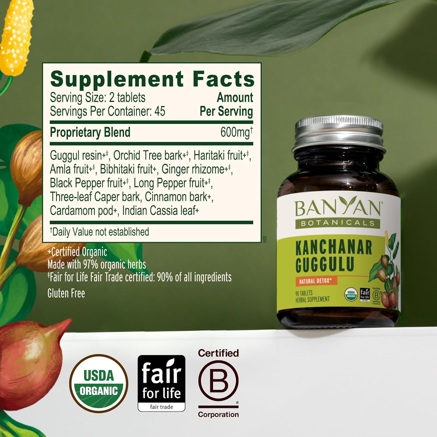 Banyan Botanicals Kanchanar Guggulu Tablets – Organic Lymphatic Supplement with Guggulu Resin – 90 Tablets – Vegan Non-GMO
