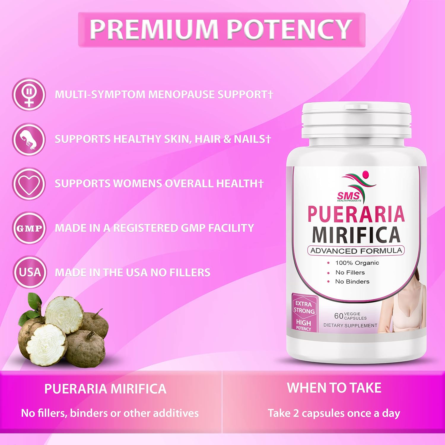Pueraria Mirifica (Kwao Krua Kao) Extracto 10:1 - Suplemento Orgánico - 60 Cápsulas Veganas