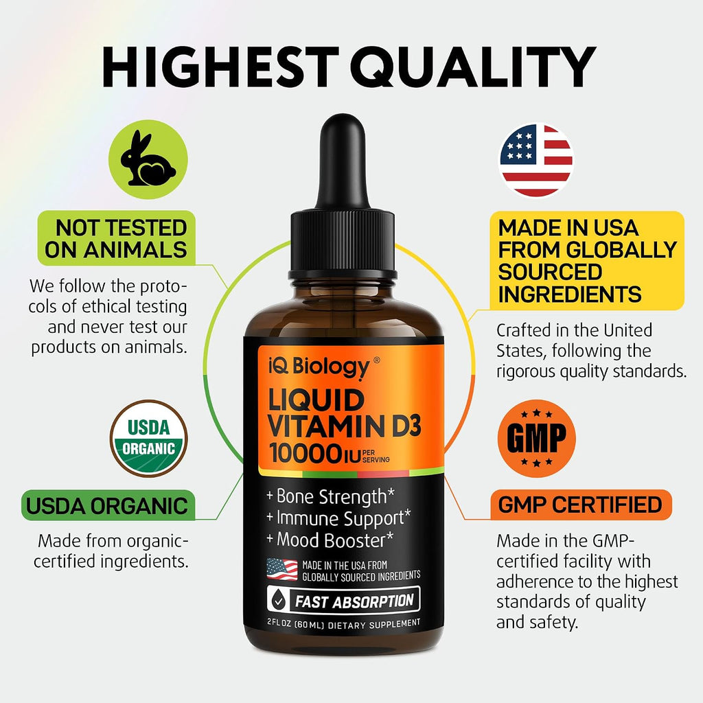 Vitamina D3 10000 UI (250 mcg) Líquida Orgánica – IQ Biology