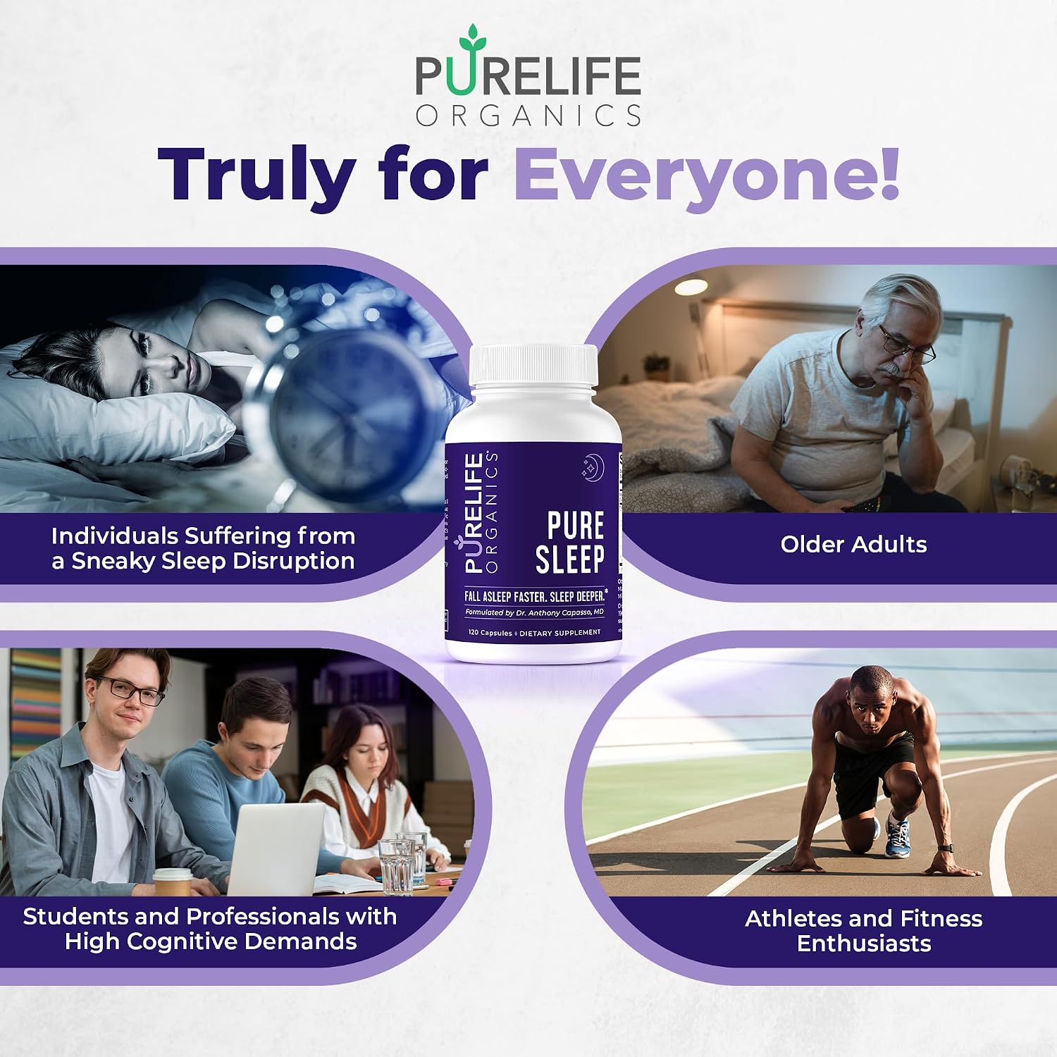 PureLife Organics Pure Sleep - Suplemento para el Sueño Profundo - 30 Días - 120 Cápsulas Veganas y Sin Gluten - Formulado por Médico