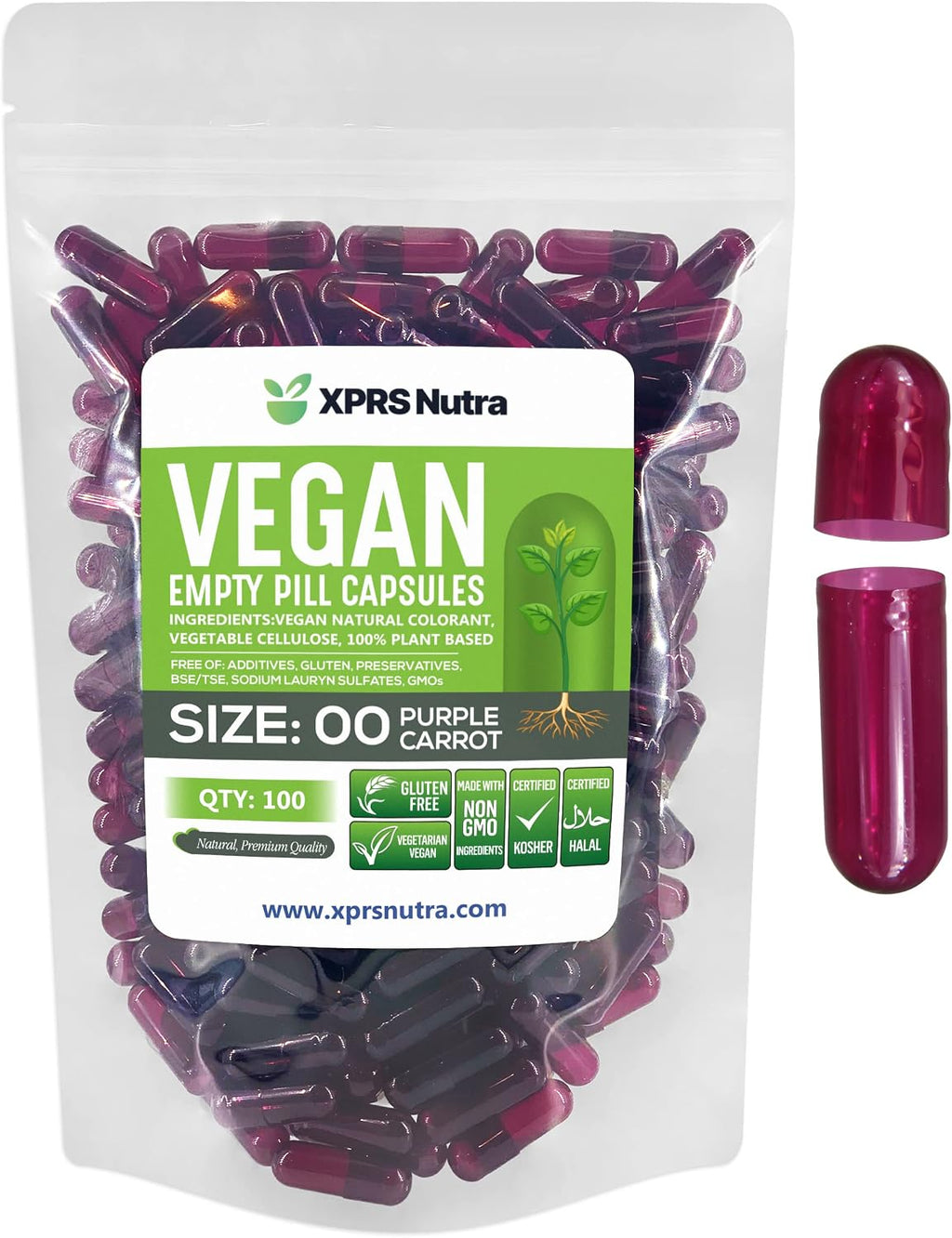 XPRS Nutra Cápsulas Vacías Tamaño 00 - 100 Unidades Veganas (Lavanda/Blanco)