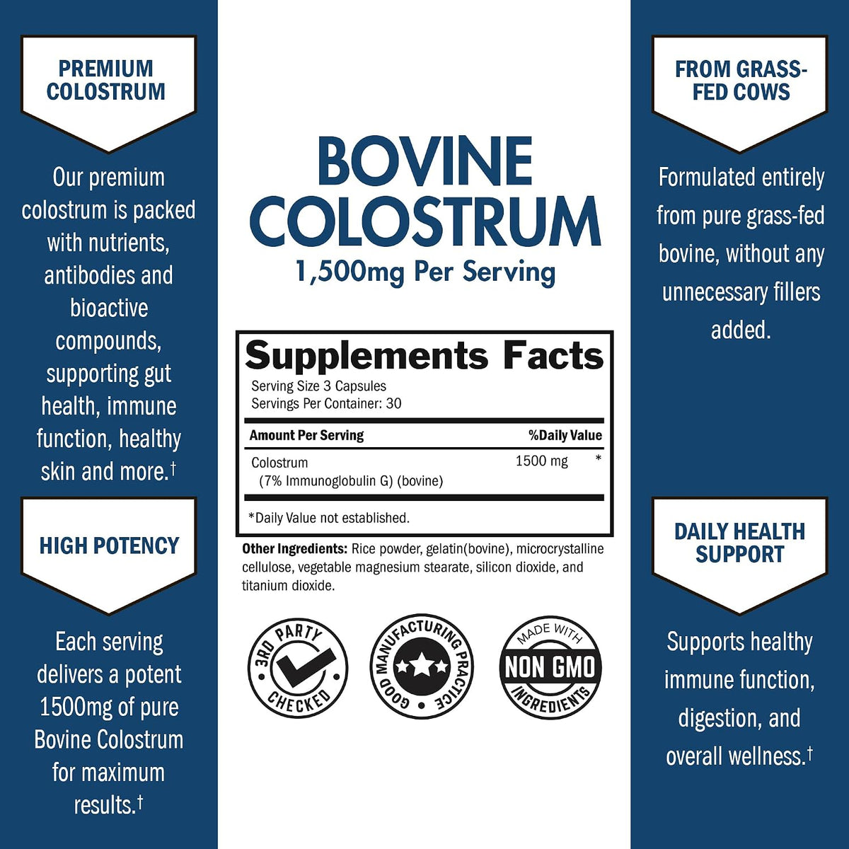 Colostro Bovino Extra Fuerte 1500mg por Dosis – Cápsulas de Colostro de Vaca Alimentada con Pasto – Apoya la Salud – Image 2