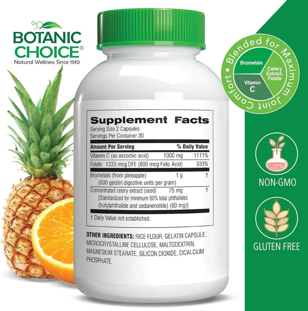 Botanic Choice Complejo Ácido Úrico para el Apoyo Articular – Alivia las Molestias con Semilla de Apio y Bromelina - 2 Unidades