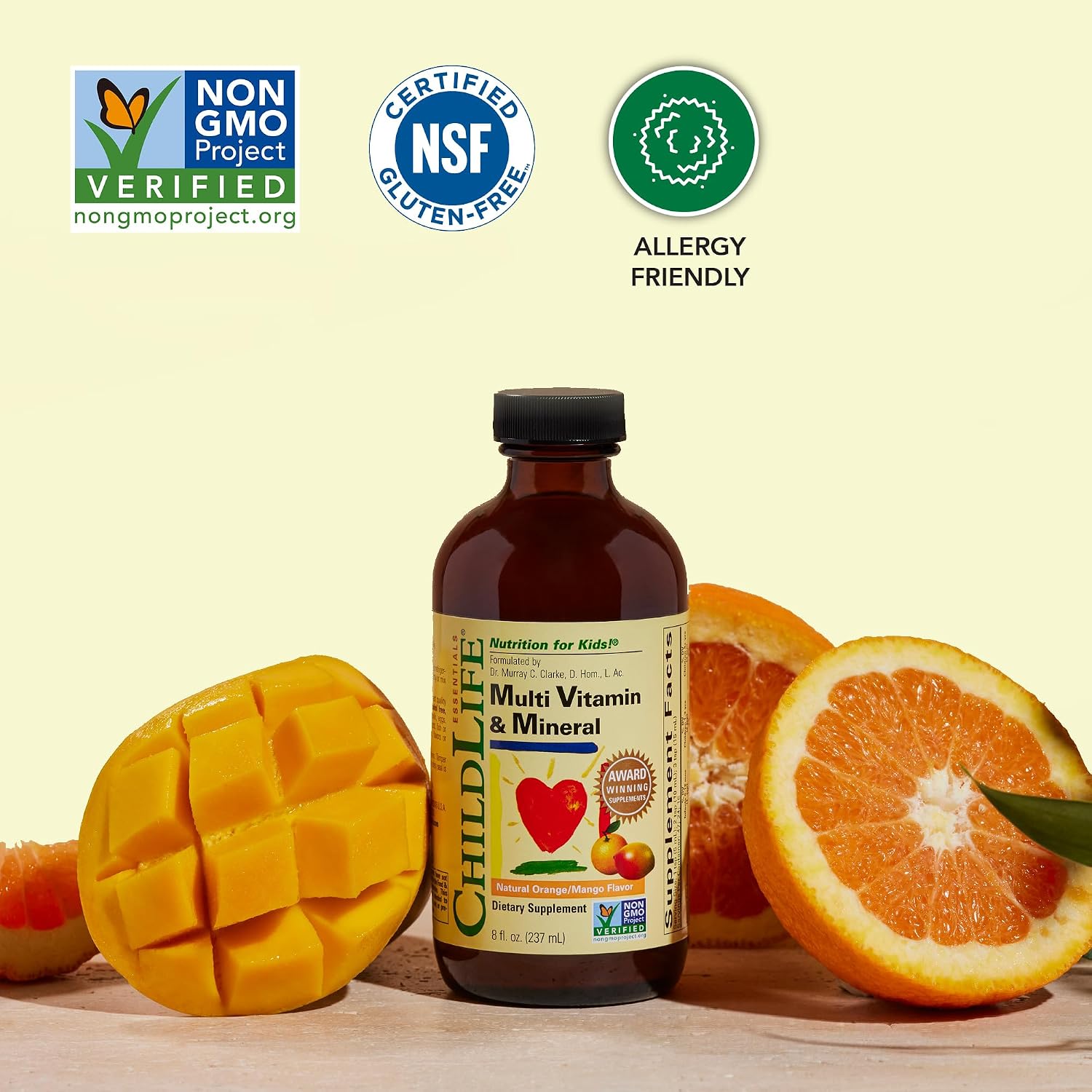 CHILDLIFE ESSENTIALS Multivitamínico y Mineral Líquido para Niños - Sabor Naranja y Mango, 237 ml (Pack de 2)