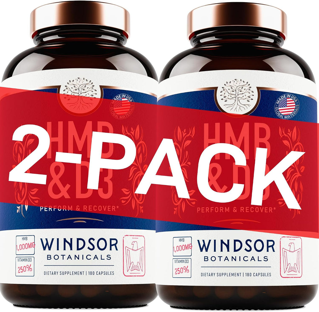 HMB y Vitamina D3 - Suplemento para Crecimiento Muscular, Fuerza, Rendimiento y Recuperación - B-Hidroxi B-Metilbutirato, D3 Más Calcio, 1.000 mg de HMB - 180 Días, 360 Cápsulas