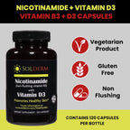 Solderm Nicotinamida y Vitamina D3 - Suplemento sin efecto rubor, 60 cápsulas, 500mg