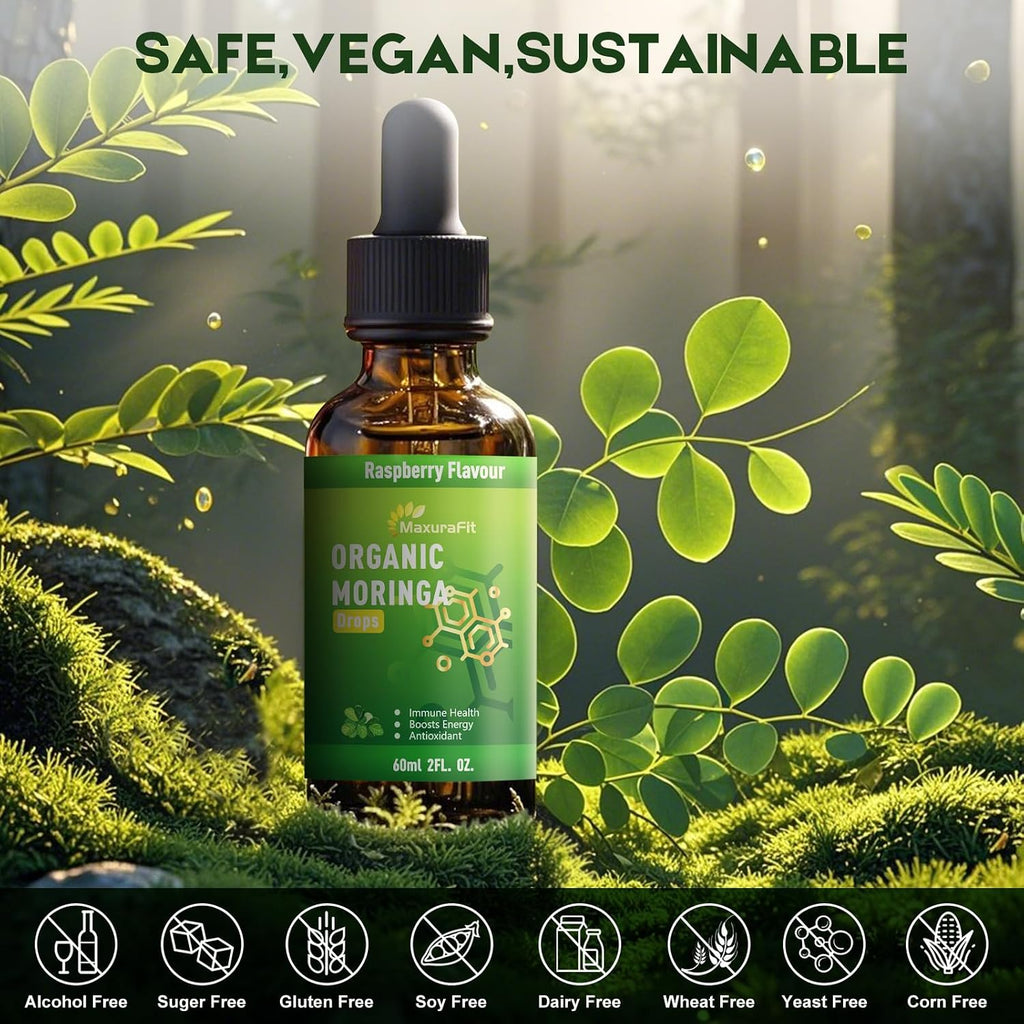 MaxuraFit Moringa Leaf Drops with Vitamin C, Extracto Líquido de Moringa Oleifera con Vitamina C, 60 ml (2 fl oz)