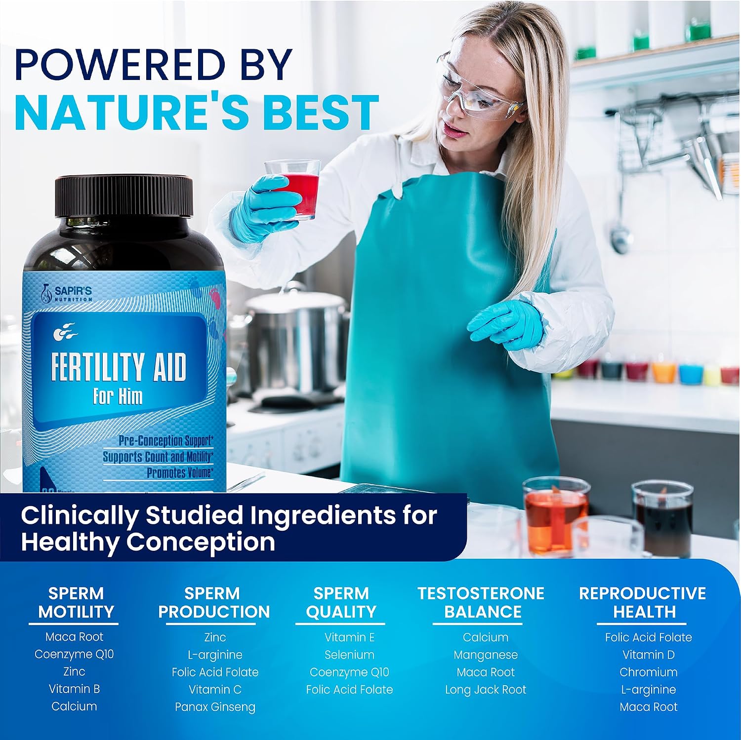 Sapir's Nutrition – Suplemento de Fertilidad Masculina para la Salud del Esperma, Volumen y Motilidad