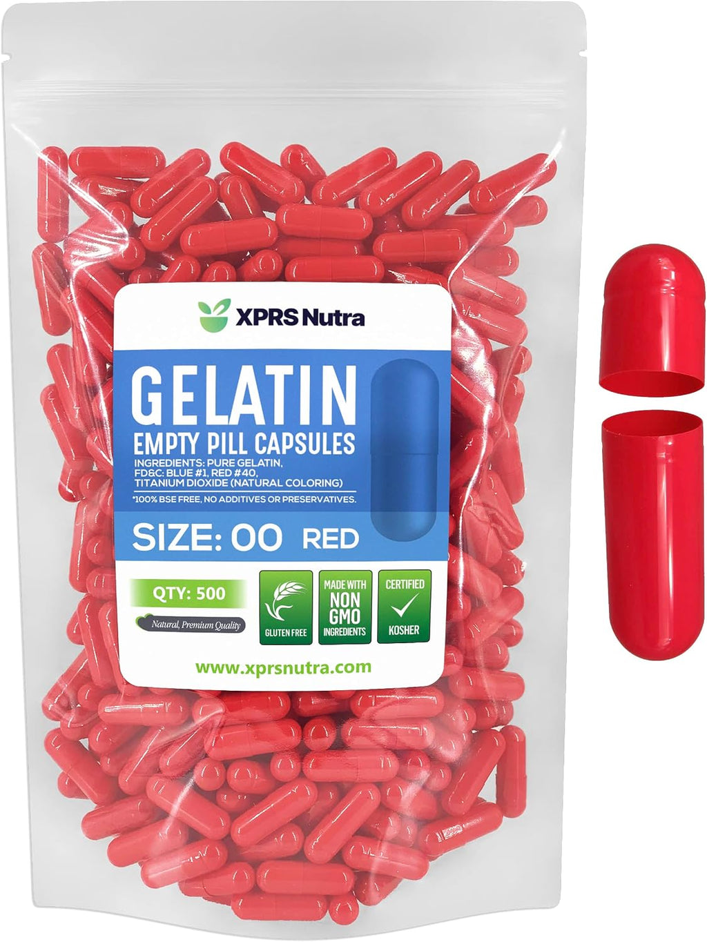XPRS Nutra Cápsulas Vacías Tamaño 00 - 500 uds - Gelatina Bovina (Rojo)