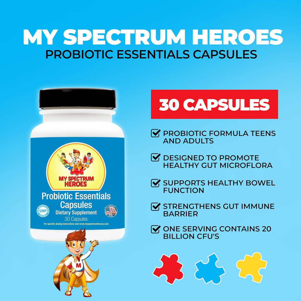 My Spectrum Heroes Probióticos Digestivos - 30 Cápsulas con 7 Cepas y 20 Mil Millones de UFC