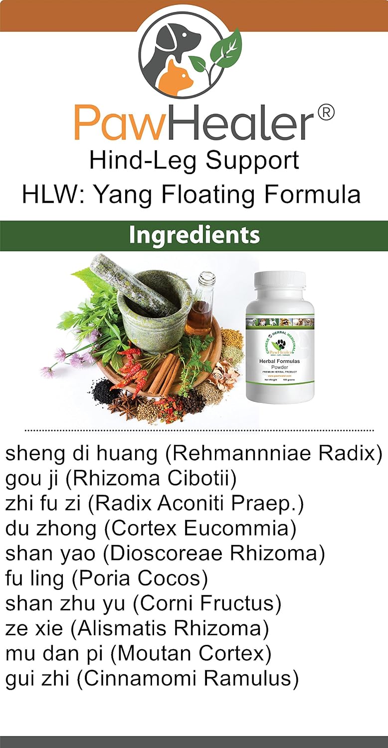 PawHealer Hind Leg Weakness: Yang Floating - 100 g de Polvo Herbal para Perros