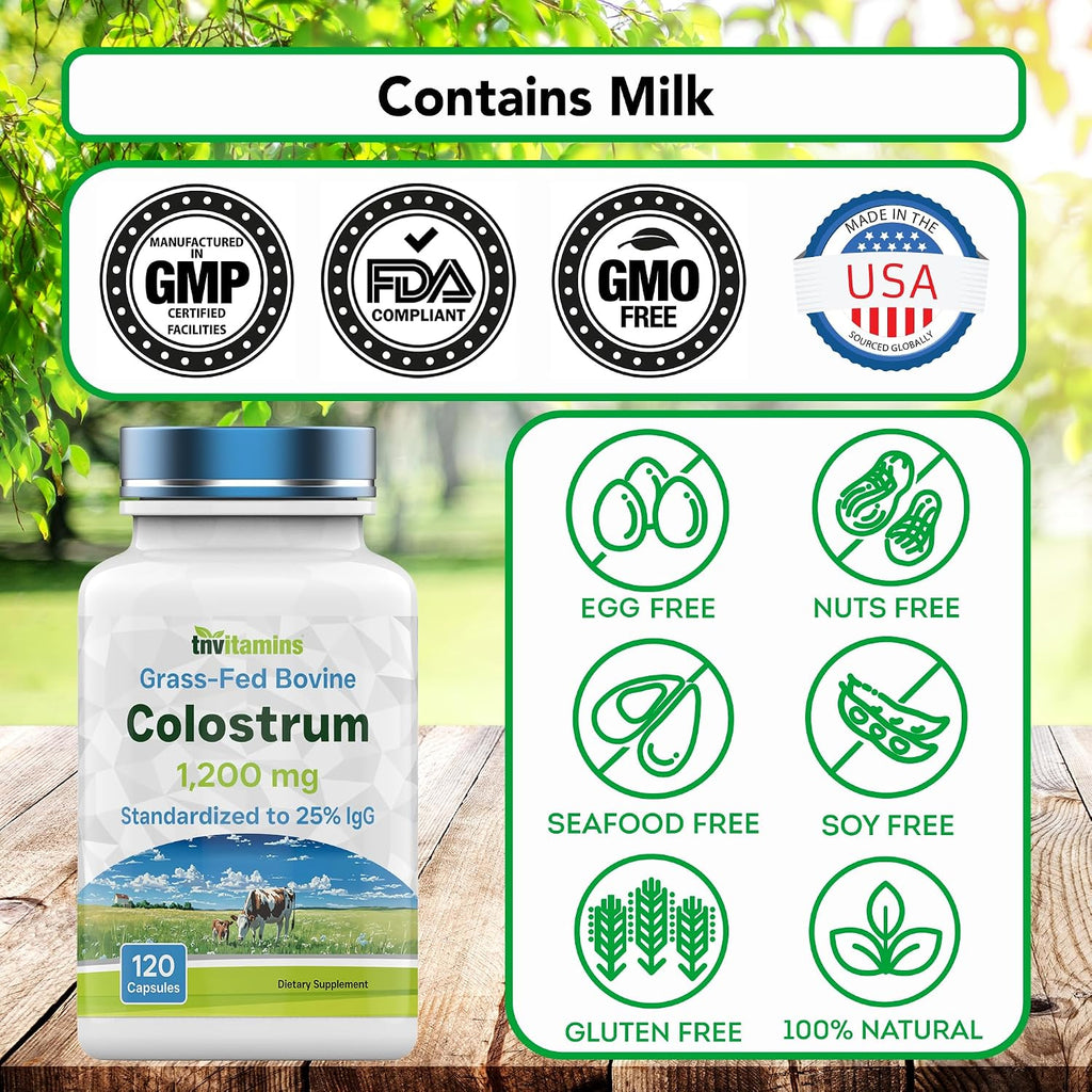 Calostro Bovino en Cápsulas 1.200 mg, 120 Cápsulas - Estandarizado al 25% IgG - No Transgénico
