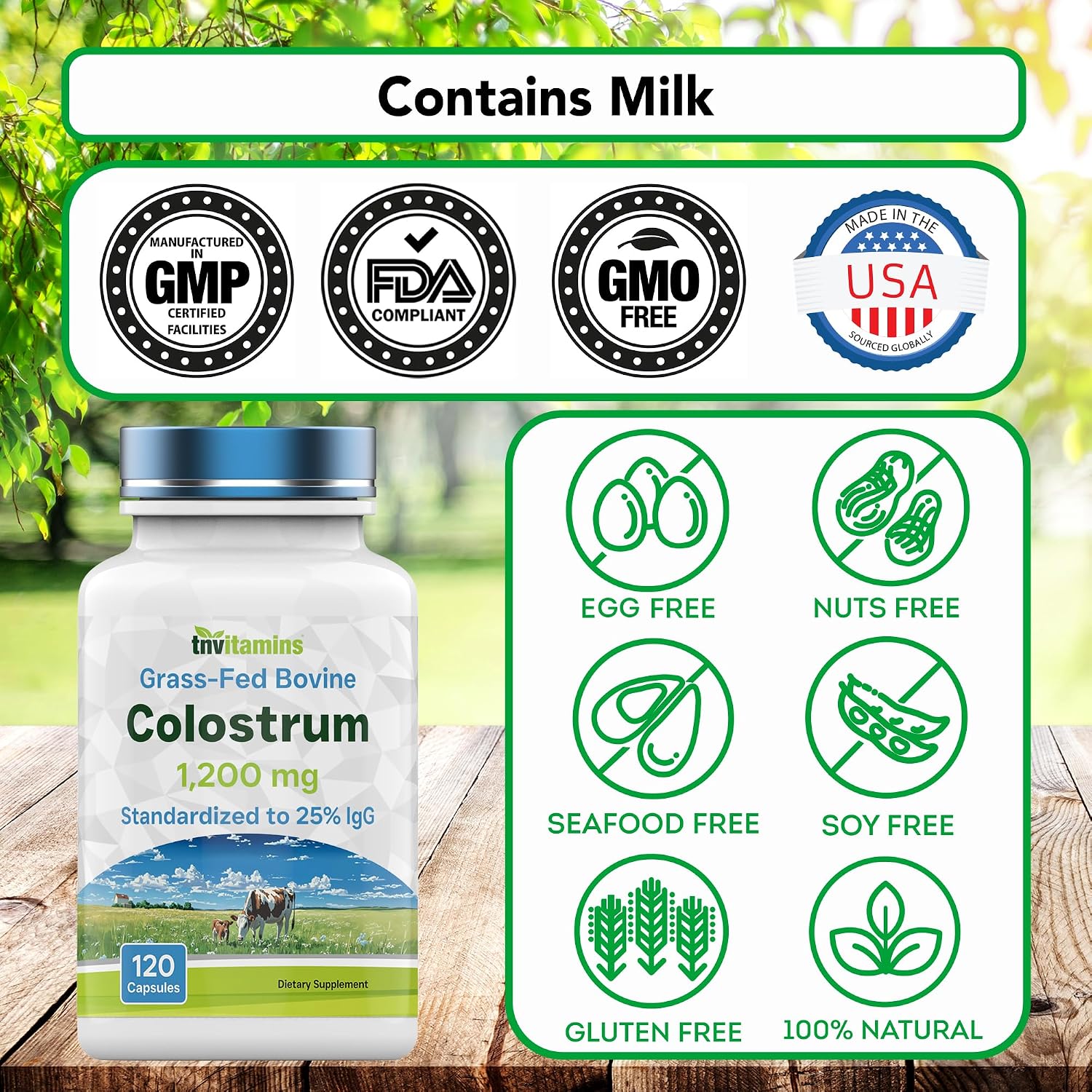Calostro Bovino en Cápsulas 1.200 mg, 120 Cápsulas - Estandarizado al 25% IgG - No Transgénico
