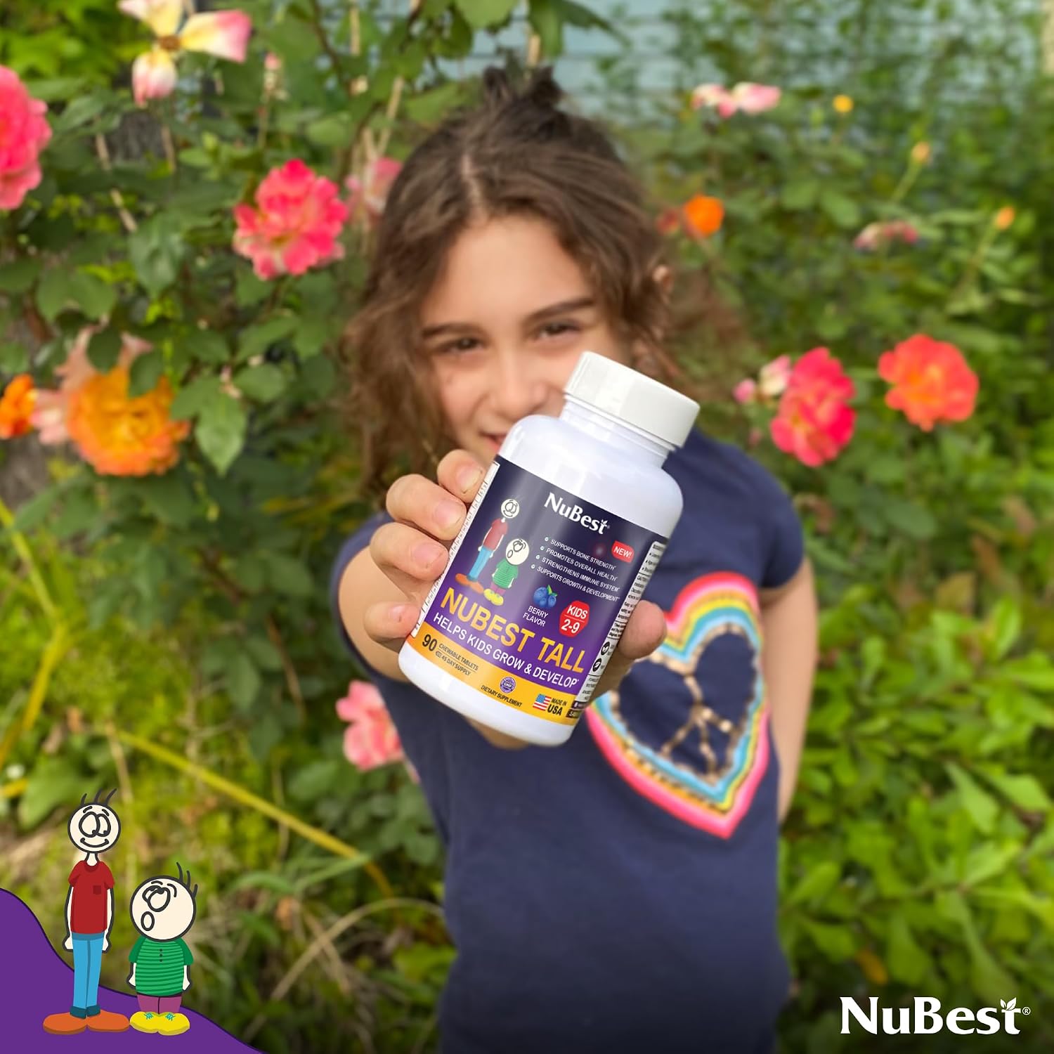 NuBest Tall Kids - Vitaminas masticables para niños de 2 a 9 años - Apoya la fortaleza ósea, salud general e inmunidad - 90 comprimidos sabor baya - Sin azúcar